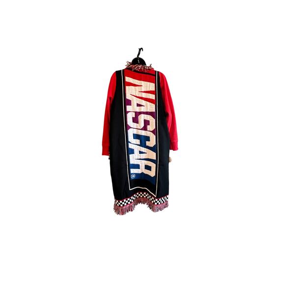 Nascar tapestry cardigan, upcycled woven jacket w fleece sleeves One Size - Picture 3 of 6